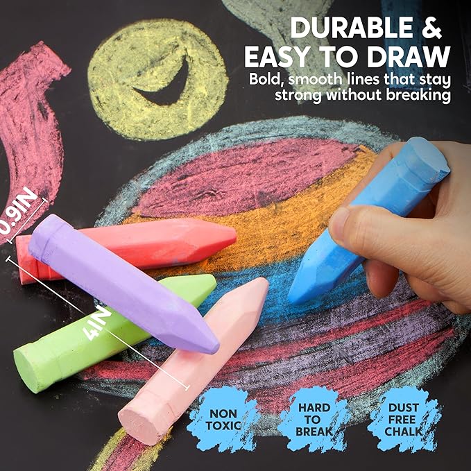 JOYIN 144 PCS Cone Shaped Washable Sidewalk Chalks, Non-Toxic Jumbo Colored Chalk for Toddlers 1-3, Painting for Outdoor Art, School Supplies, Classroom Must Haves