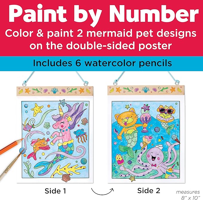 Faber-Castell Paint by Number Mermaid Pets - Kids Watercolor Mermaid Craft for Ages 6-8+