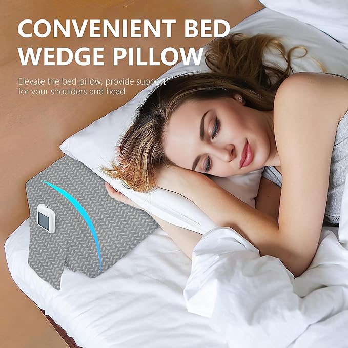 Bed Wedge Pillow for Headboard Gap Bed Mattress Gap Filler (0-8") Between Headboard/Wall and Mattress Grey Twin Size Foam Support Triangle Bloster Pillow Stoppers with 2 Pockets