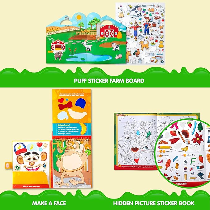 JOYIN 3 Pcs Activity Books for Kids, Make a Face Reusable Stickers, Hidden Pictures Books, Travel Toys for Boys Girls