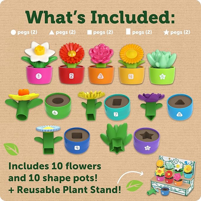 Learning Resources Shape & Color Garden, Flower Toys for Toddlers, Travel Toys, Sorting and Stacking Toys, Ages 18 Months+, 20 Pieces