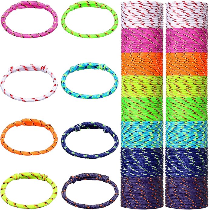 Friendship Bracelets Rope 168 Bracelets in 8 Assorted Colors Adjustable Bracelets for Kids Neon Rope Woven Friendship Bracelets for Girls and Boys Goody Bag Stuffers Party Favors