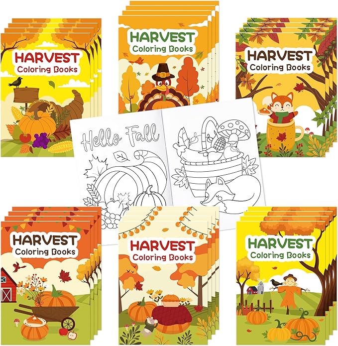Fall Harvest Coloring Books for Kids 24Pcs Bulk Thanksgiving Mini Coloring Booklet DIY Art Drawing Book with Pumpkin Turkey for Toddlers Autumn Thanksgiving Birthday Party Favors Goodie Bag Filler