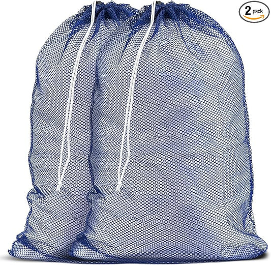 2 Pack Mesh Laundry Bags, 23 x 34 Inches Heavy Duty Mesh Laundry Bag, Large Laundry Drawstring Bag for College, Dorm, Travel, Family and Apartment Dwellers (blue)