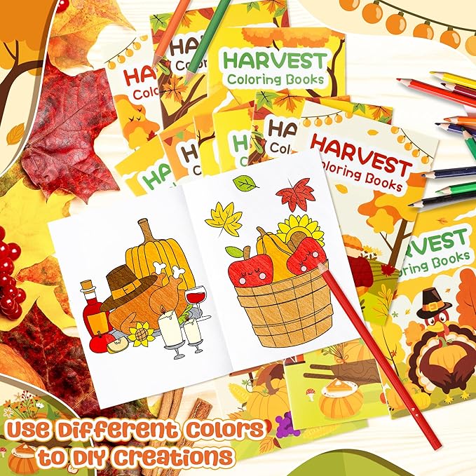 Fall Harvest Coloring Books for Kids 24Pcs Bulk Thanksgiving Mini Coloring Booklet DIY Art Drawing Book with Pumpkin Turkey for Toddlers Autumn Thanksgiving Birthday Party Favors Goodie Bag Filler