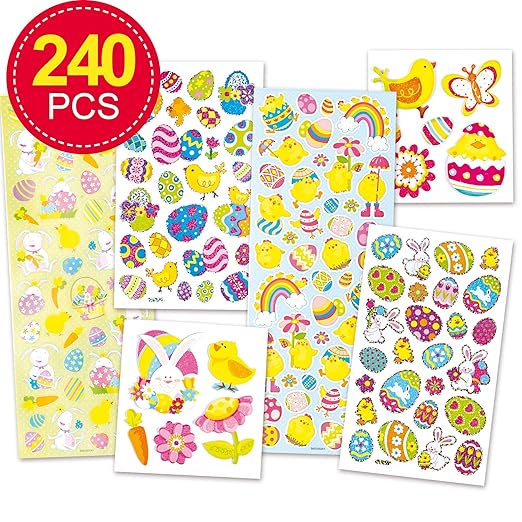 Baker Ross EV741 Easter Stickers - Pack of 240, Spring Self Adhesive Scrapbook Stickers, Themed Embellishments for Kids Arts and Crafts