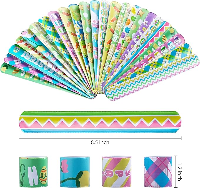 JOYIN 72PCS Easter Slap Bracelet for Kids, Easter Element Design Suitable for Party Favors, Easter wristbands Party Supplies, Basket Stuffers Fillers, Game Prizes