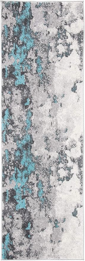 SAFAVIEH Adirondack Collection Runner Rug - 2'6" x 12', Turquoise & Grey, Modern Abstract Design, Non-Shedding & Easy Care, Ideal for High Traffic Areas in Living Room, Bedroom (ADR134K)