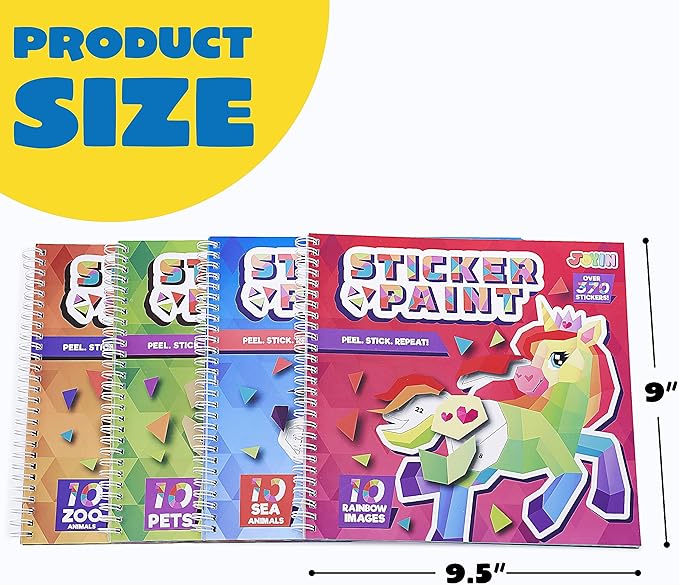 JOYIN 4-Pack Crafts for Kids Sticker Painting Book Gift Party Favor Creations 40 Pictures - Mess-Free Art Play for Kids' Creative Adventures at Home and While Traveling