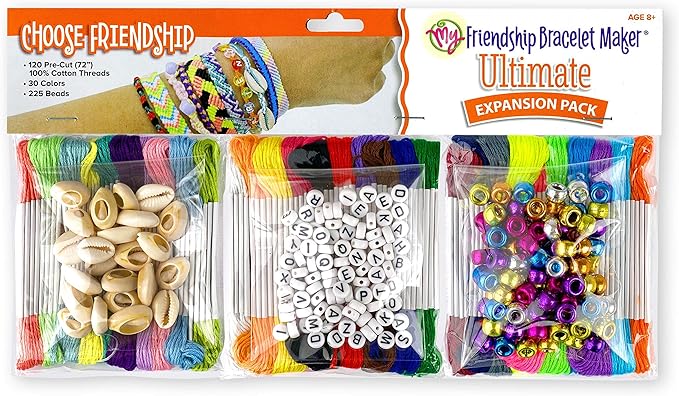 Choose Friendship, My Friendship Bracelet Maker Ultimate Expansion Pack, 120 Pre-cut Threads and 225 Beads, Makes 24-48 Bracelets