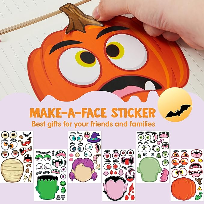 JOYIN 30 Pcs Halloween Make a Face Stickers for Kids, Halloween Party Favor, Party Craft Supplies, Fall Sticker Sheets with 6 Different Facial Expression, Classroom Art Activities Treat Games Goodies