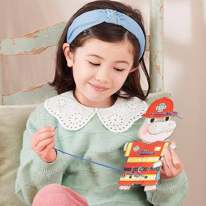 eeBoo: Dress Up Lacing Cards: Occupations - Set of 5 Characters Outfits & Laces, Create Combinations, Preschool Arts & Crafts, Kids Ages 3+