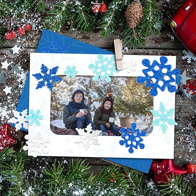 28 Packs Winter Picture Frame Craft Kits for Kids, Christmas Holiday DIY Photo Frame Crafts Snowflake Hanging Ornaments for Xmas Tree Winter Holiday Art Party Favor Home Classroom Game Activities