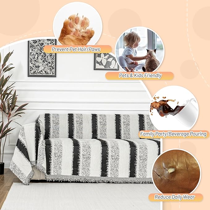 MYSKY HOME Sofa Covers for Sectional Sofa, Couch Cover for Dogs, Throw Couch Covers Loveseat Covers Futon Cover L Shaped Cover Washable Chenille Couch Protector, 71" x 134", Black Star Cluster