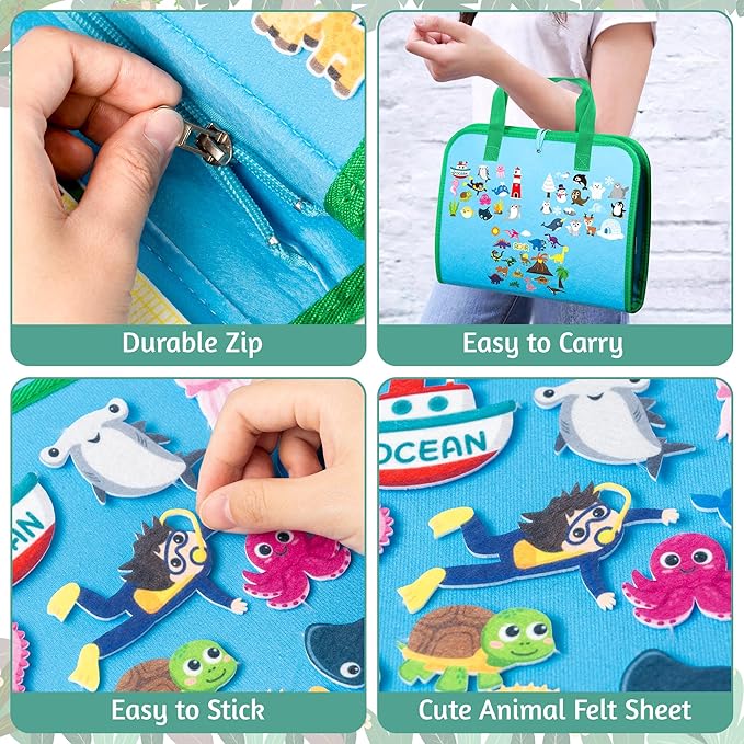 WATINC Portable Board Felt Board Stories Set - 6pack Learning Story Board Gift, Early Educational Travel Storytelling Interactive Play Kit for School Classroom Kids Toddlers (Animals)