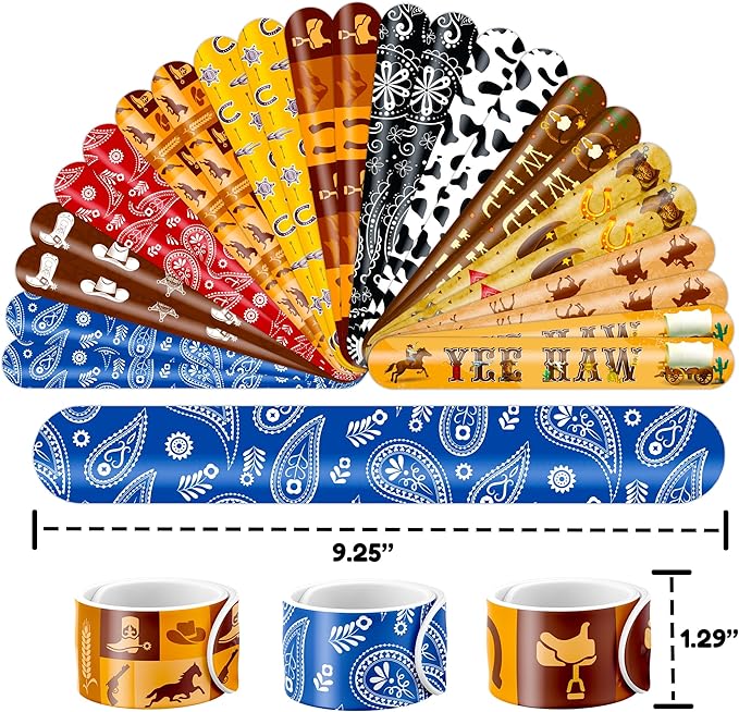 48PCS Cowboy Party Favors - 24PCS Temporary Tattoos & 24PCS Slap Bracelets - Cool Western Rodeo Themed Birthday Supplies, Decorations, Gifts, Classroom Prizes for Kids, Boys & Girls