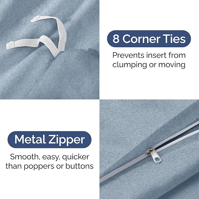 CGK Unlimited Duvet Cover King Size Set - Extra Soft King Size Duvet Cover 104 x 90 with 2 Pillow Shams - Hotel Quality w/Zipper Closures & Ties - Bedding and Bed Linens Set (Heathered Blue)