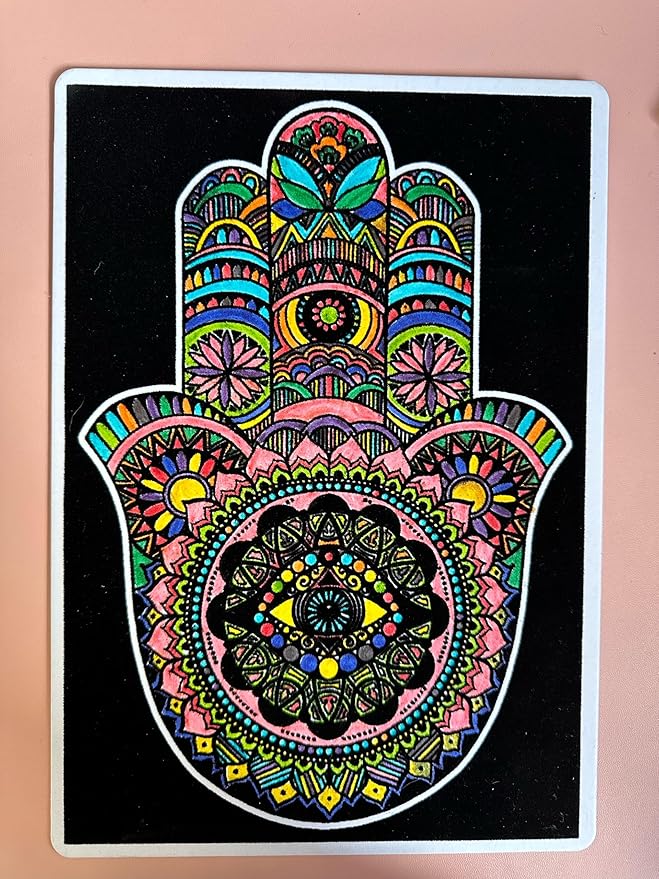 Hand of Fatima Velvet Coloring for Kids and Adults- Small Picture 11.75” x 8.25”- Ideal for Travel- Boys and Girls 3+
