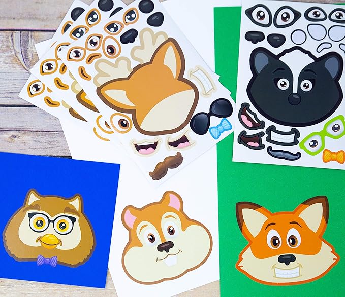 24 Make A Woodland Creatures Sticker Sheets - Fun Addition to Baby Shower Decorations & Birthday Party Supplies, Favors & Decor - Woodland Animals Include Fox, Owl, Chipmunk, Skunk, Deer, Raccoon