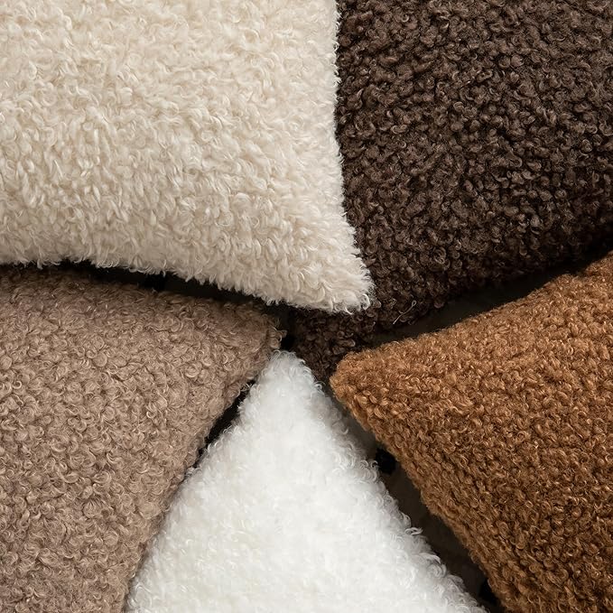 Pack of 2 Curly Teddy Wool Faux Fur Throw Pillow Covers Fuzzy Accent Soft Sherpa Pillowcases Sheepskin Fleece Decorative Cushion Case for Sofa Couch Living Room 24x24 Inch Black