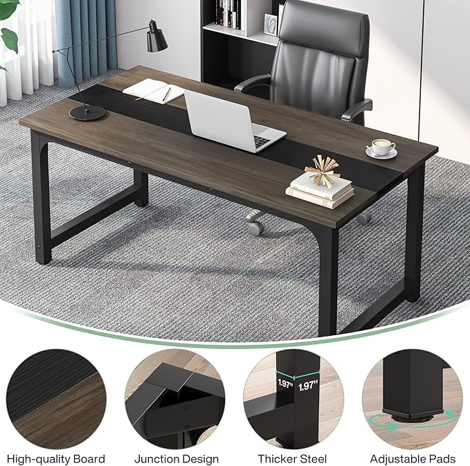 Tribesigns 63” Executive Desk, Large Office Computer Desk with Thicken Frame, Modern Simple Workstation Business Furniture for Home Office, Vintage Grey/Black