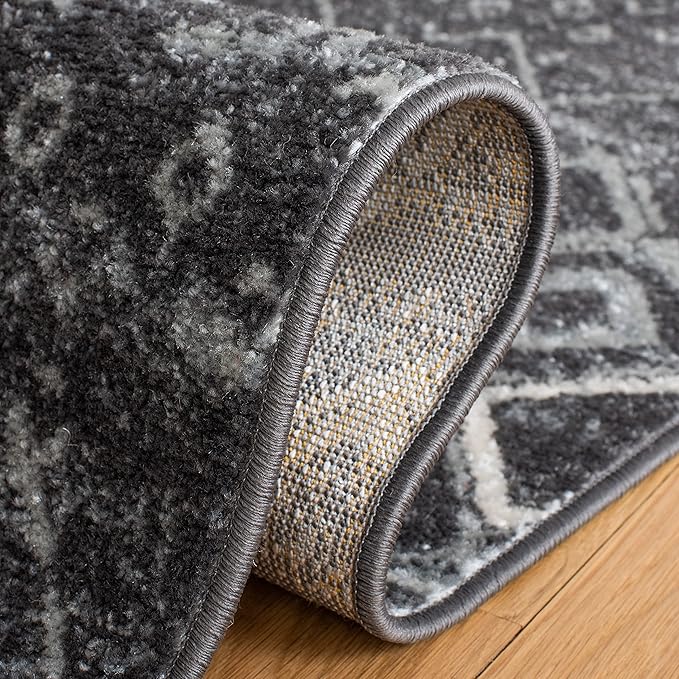 SAFAVIEH Amsterdam Collection Runner Rug - 2'3" x 12', Dark Grey & Light Grey, Moroccan Boho Design, Non-Shedding & Easy Care, Ideal for High Traffic Areas in Living Room, Bedroom (AMS108J)