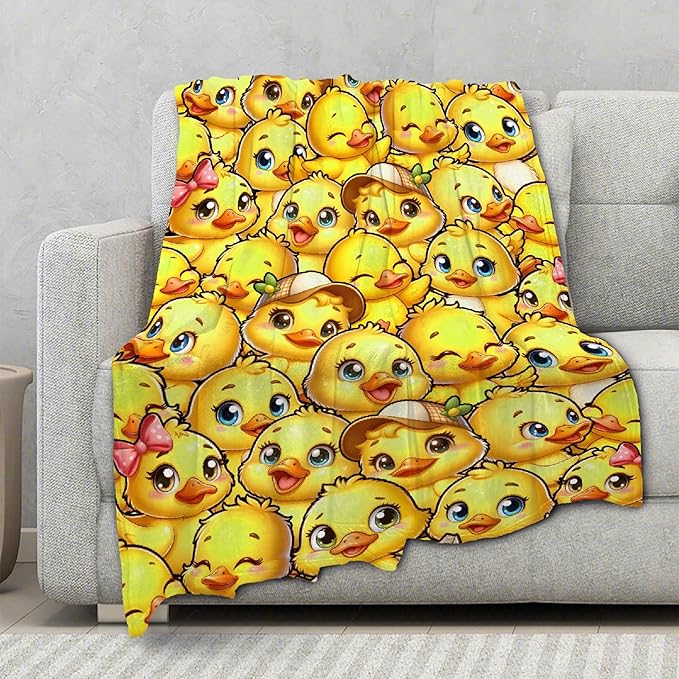Little Yellow Ducks Adult duck Blanket Kids Funny Blanket Suitable for Bedroom Living Room bed sofa Crib Couch Chair outdoor All Season Items That Yellow Duck Lovers Will Love 90”×120 ”for Family