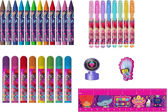 Innovative Designs Trolls World Tour Kids Deluxe Activity Set with Carrying Tin, Coloring Sheets, Tattoos, Stickers, & Art Supplies