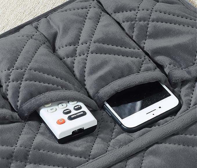 Brilliant Sunshine Grey Velvet Couch Sofa Armrest 5 Pockets Organizer, Slip Resistant Recliner Armchair Caddy, Washable Remote Controls Holder, Storage for Magazine, Tablet, Phone, iPad, 35×13", Grey