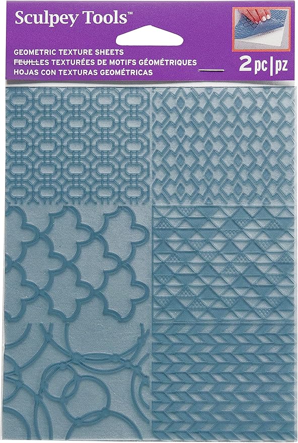 Sculpey Tools Geometric Texture Sheet Set, reusable 2 piece set, Great for all types of DIY crafts, polymer clay, jewelry making and mixed media, great for all skill levels