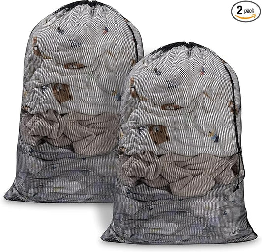 2 Pack Mesh Laundry Bags, 23 x 34 Inches Heavy Duty Mesh Laundry Bag, Large Laundry Drawstring Bag for College, Dorm, Travel, Family and Apartment Dwellers (black)