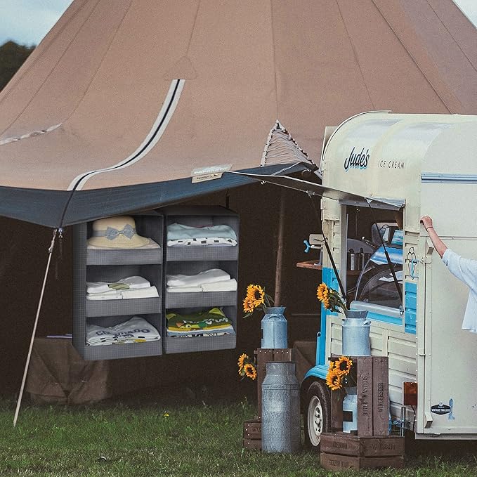 GRANNY SAYS 3-Shelf Closet Organizers and Storage, Foldable Hanging Closet Organizer, Hanging Closet Shelves with 2 Metal Hooks, Leak-Proof Closet Hanging Organizer for Locker & Camper, Gray, 2-Pack