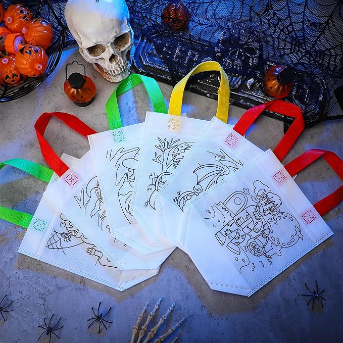 Kacctyen 45 Pcs Cute Coloring Goodie Bags Reusable Halloween Art Party Favor Bags Paint Bags for Kids Halloween Birthday Party Favor Bags Color Your Own Bag Graffiti Goodie Bags, 9 Styles