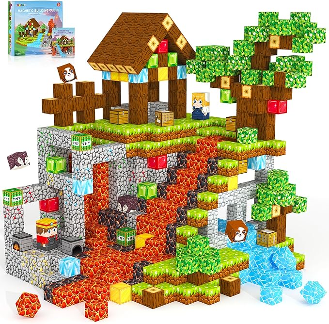 Magnetic Blocks, Magnetic Tiles Building Blocks, Magnets Cubes Toddler Kids Toys, Sensory STEM Montessori Toys for 3-5 4-6 5-7 6-8 Year Old Boys Girls Easter Birthday Gifts Travel Outdoor Kids Games