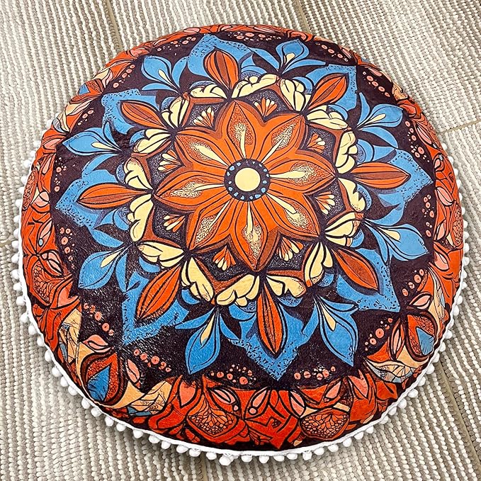 32 in Meditation Floor Cushion, Round Large Floor Pillow for Adult, Yoga Pillows for Sitting On Floor, Boho, Memory Foam Filling