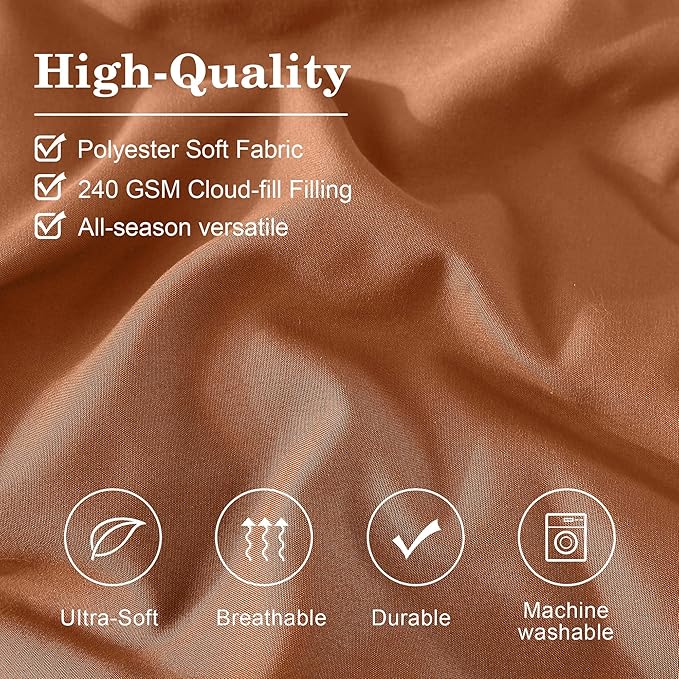Monbix King Size Comforter Set - 7 Pieces Bed in a Bag King, Burnt Orange Bedding Sets with Comforter, All Seasons Comforter Bed Set with Sheets, Pillowcases & Shams
