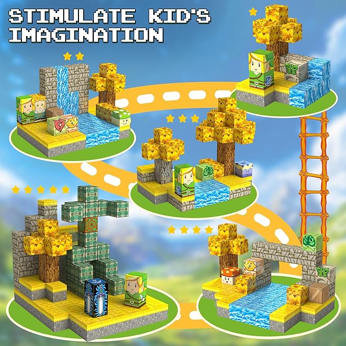 Magnetic Building Blocks for BOTW Fans, Koroks Magnet Cubes Blocks for Kids 5-7, STEM Building Game Sensory Outdoor Toys Christmas Birthday Gift for Boys&Girls, 54PCS