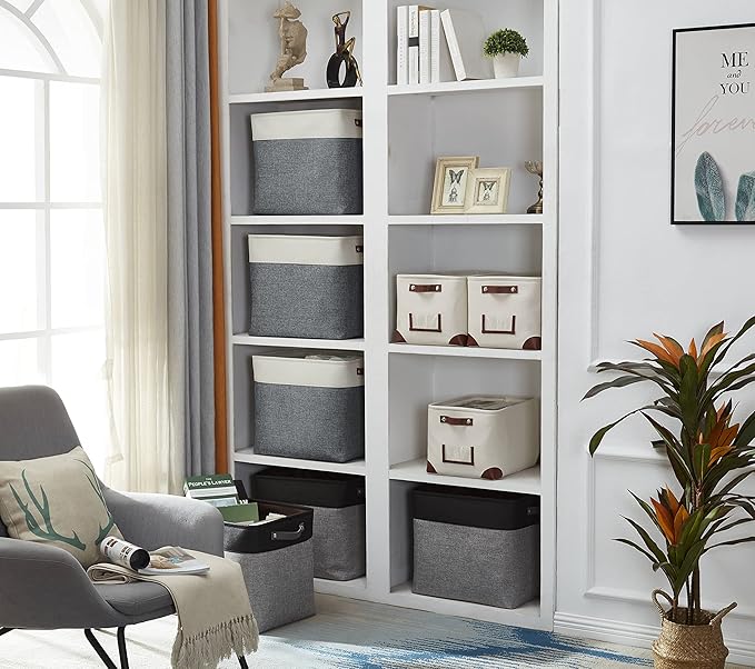 DECOMOMO Extra Large Storage Baskets, 54.5L Fabric Storage Bins for Organizing Linen Closet, Nursery (Slate Grey & White, XXXL - 3 pack)