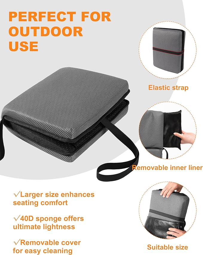 Airplane Seat Cushion Portable Travel Cushion for Comfort Foldable Stadium Pad with Breathable Fabric Seat Pad Perfect for Long Flights, Office, Bleacher, Camping