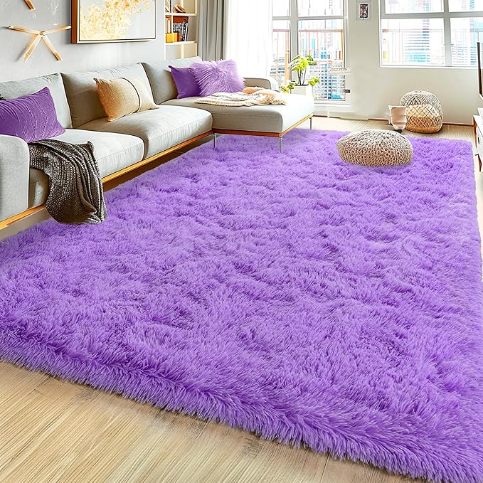 Xexsin Ultra Fluffy Area Rugs for Living Room Bedroom, 6x9 Fuzzy Large Living Room Rugs, Thick Shag Rug for Dorm, Soft Non Slip Kids Girls Boys Rug for Home Decor Aesthetic, Purple