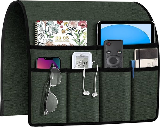 Joywell Armrest Organizer Remote Holder for Recliner Armchair Caddy Couch Sofa Arm Chair Caddie with 6 Pocket Storage for Magazine, Phone, iPad,Olive Green