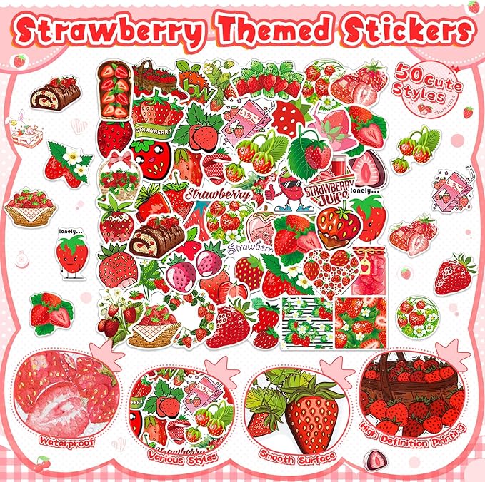 98 Pieces Strawberry Party Favors Include Sweet Berries Slap Bracelets Stickers Keychains for Berry Birthday Party Supplies Sweet One Party Summer Fruit Goodie Bag Fillers