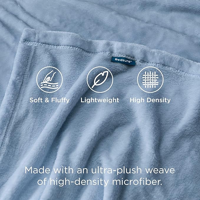 Bedsure GentleSoft Fleece Blankets Twin Size Light Blue - 300GSM Lightweight Plush Fuzzy Cozy Soft Blanket for Bed, Sofa, Couch, Travel, Camping, 60x80 inches