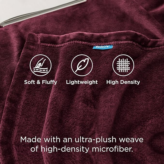 Bedsure GentleSoft Fleece Blanket Twin Size Burgundy - 300GSM Lightweight Plush Fuzzy Cozy Soft Warm Blanket for Bed, Sofa, Couch, Travel, Camping, 60x80 inches