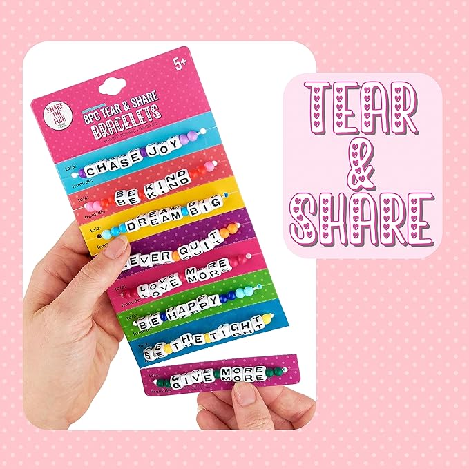 Expressions 16pc Tear & Share Bracelets w/ BRIGHT Beads - Novelty Message Bracelets To Share With Friends, Colorful Letter Beaded Bracelets, Shareable Party Favor Jewelry For Kids And Teens