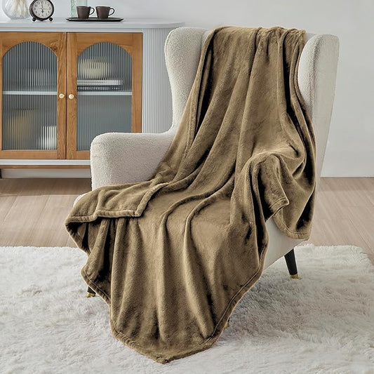 Bedsure GentleSoft Fleece Throw XL Blanket Camel - 300GSM Soft Lightweight Plush Cozy Blankets for Bed, Sofa, Couch, Travel, Camping, 50x70 inches
