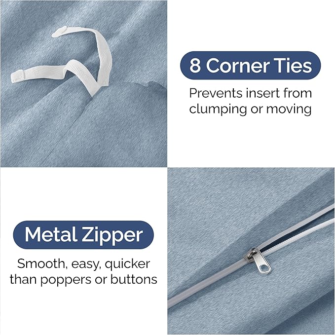 CGK Unlimited Duvet Cover Queen Size Set - Extra Soft Queen Size Duvet Cover 90 x 90 with 2 Pillow Shams - Hotel Quality w/Zipper Closures & Ties - Bedding and Bed Linens Set (Heathered Blue)