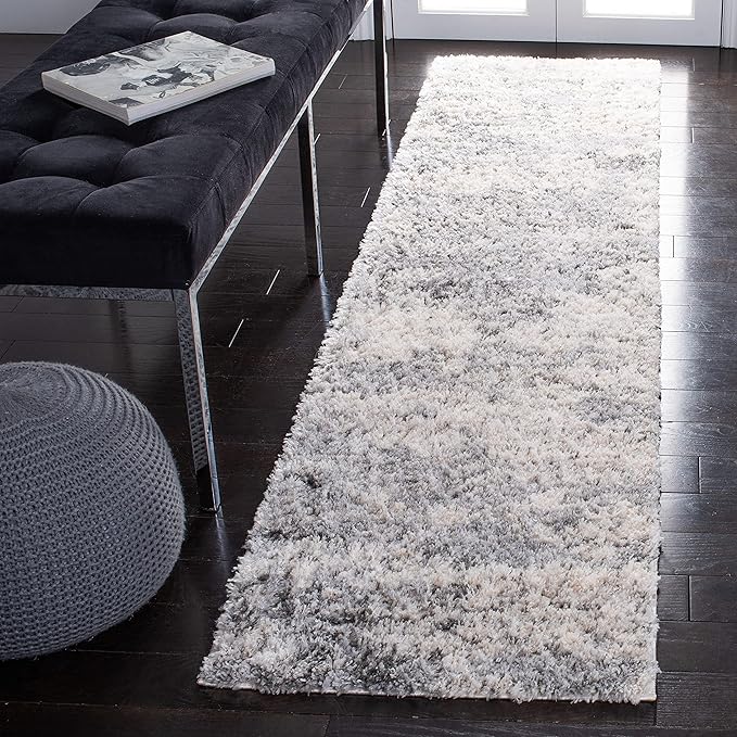 SAFAVIEH Berber Shag Collection 2' x 8' Ivory/Beige BER272A Modern Abstract Non-Shedding Living Room Bedroom Dining Room Entryway Plush 1.2-inch Thick Runner Rug