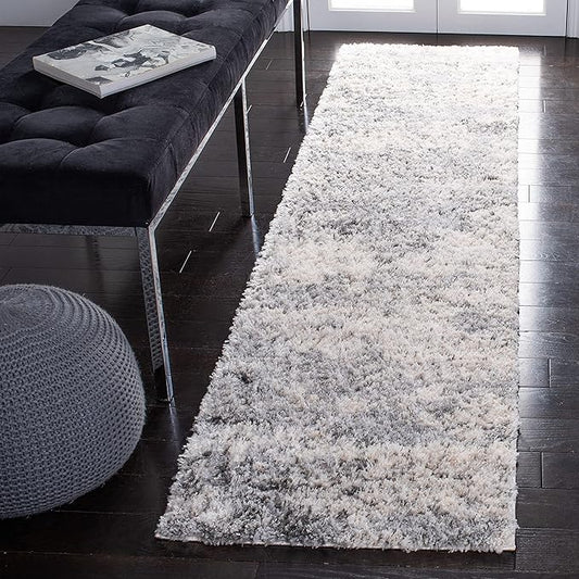 SAFAVIEH Berber Shag Collection 2' x 8' Ivory/Beige BER272A Modern Abstract Non-Shedding Living Room Bedroom Dining Room Entryway Plush 1.2-inch Thick Runner Rug