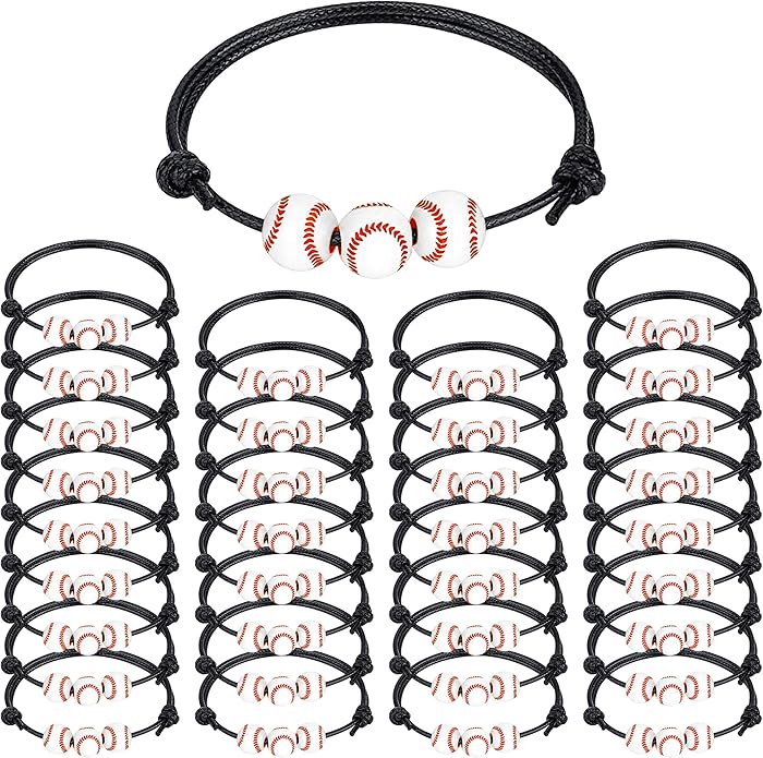 30pcs Sport Theme Charm Bracelets Adjustable Inspirational Beads Ball Party Favors for Teens Boys Girls Adult Decoration Wristbands Student Present